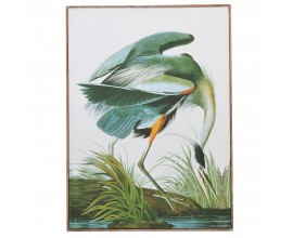 Obraz Crane se vzhledem tropického jeřábu v dřevěném rámu hnědé barvy