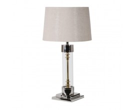 Designová skleněná stolní lampa Glenn v art-deco stylu s béžovým stínítkem a kovovou podstavou