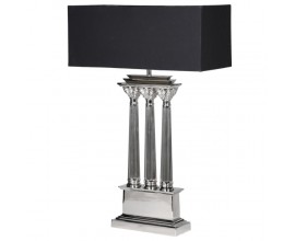 Luxusní vintage stolní lampa Salida se stříbrnou kovovou konstrukcí s obdélníkovým textilním stínítkem černé barvy 90cm