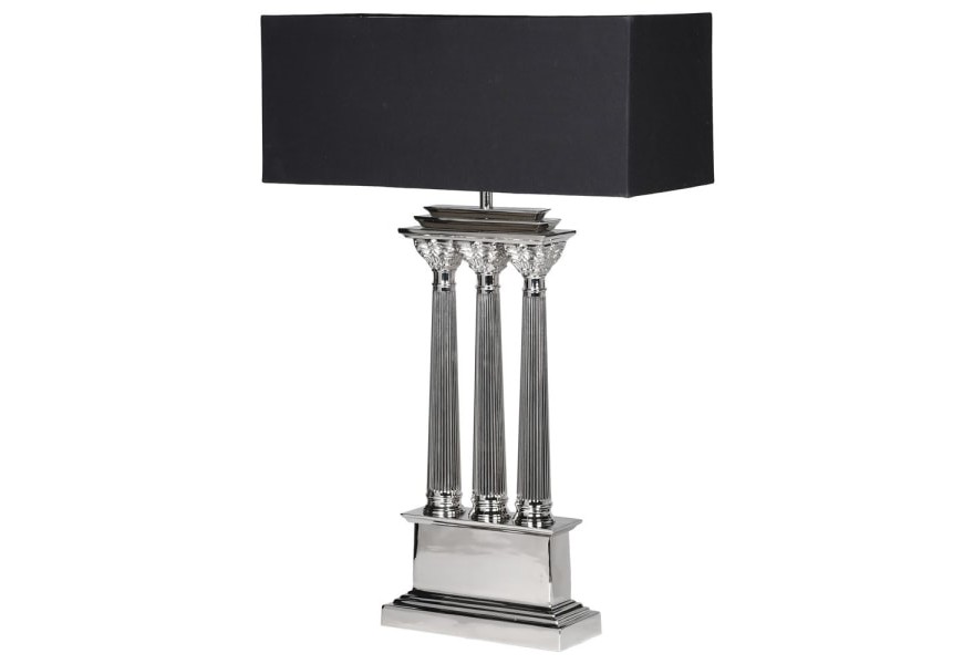 Luxusn&iacute; vintage stoln&iacute; lampa Salida se stř&iacute;brnou kovovou konstrukc&iacute; s obd&eacute;ln&iacute;kov&yacute;m textiln&iacute;m st&iacute;n&iacute;tkem čern&eacute; barvy 90cm