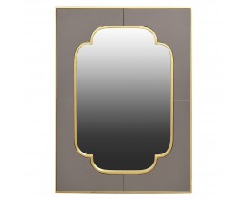 Art-deco nástěnné zrcadlo z kovu Logdey s obdélníkovým rámem šedé a zlaté barvy 111cm