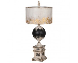 Exkluzivní vintage noční lampa Eritrea s konstrukcí z kovu bílé barvy s černou a zlatou patinou s kulatým stínítkem