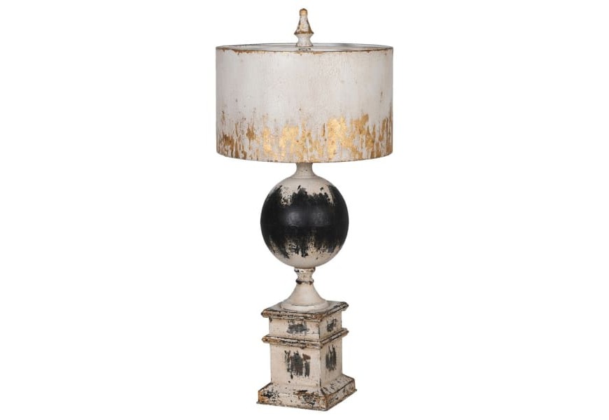 Exkluzivní vintage noční lampa Eritrea s konstrukcí z kovu bílé barvy s černou a zlatou patinou s kulatým stínítkem