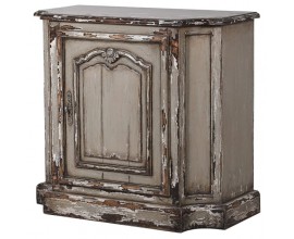 Rustikální vintage skříňka Dahlia z masivního dřeva hnědé barvy s vyřezáváním a patinou zestárnutí 91cm