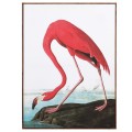 Designový moderní závěsný obraz Flamingo na plátně s plameňákem a přírodní scenérií v hnědém obdélníkovém rámu ze dřeva
