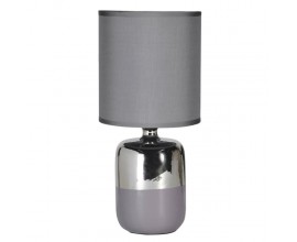 Dizajnová keramická stolní lampa Maryville striebornej a fialovej barvy s textilním tienidlom 44cm