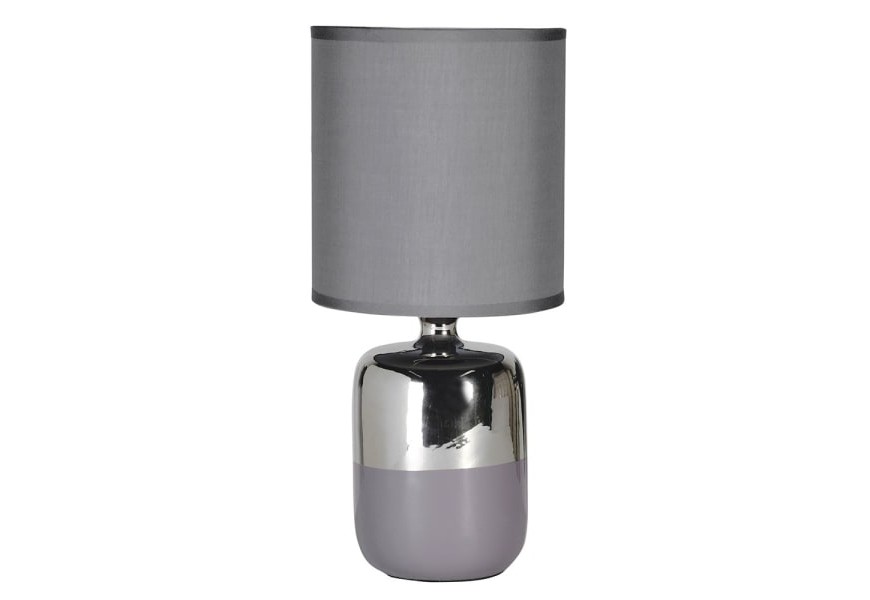 Elegantní moderní stolní lampa Maryville s keramickou podstavou stříbrné barvy a šedým textilním stínítkem