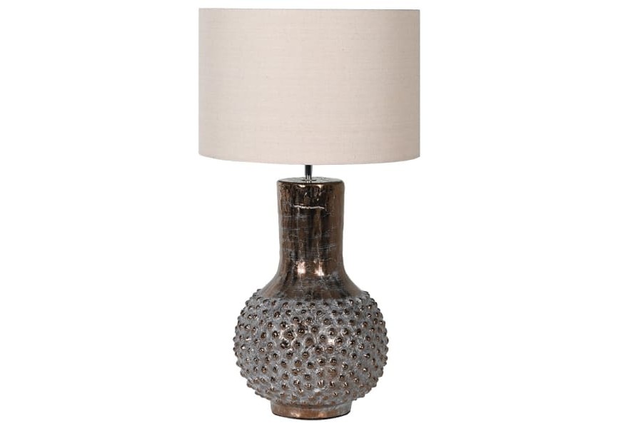 Elegantní keramická stolní lampa Loudon s bronzovou zdobenou podstavou a se lněným stínítkem 77cm