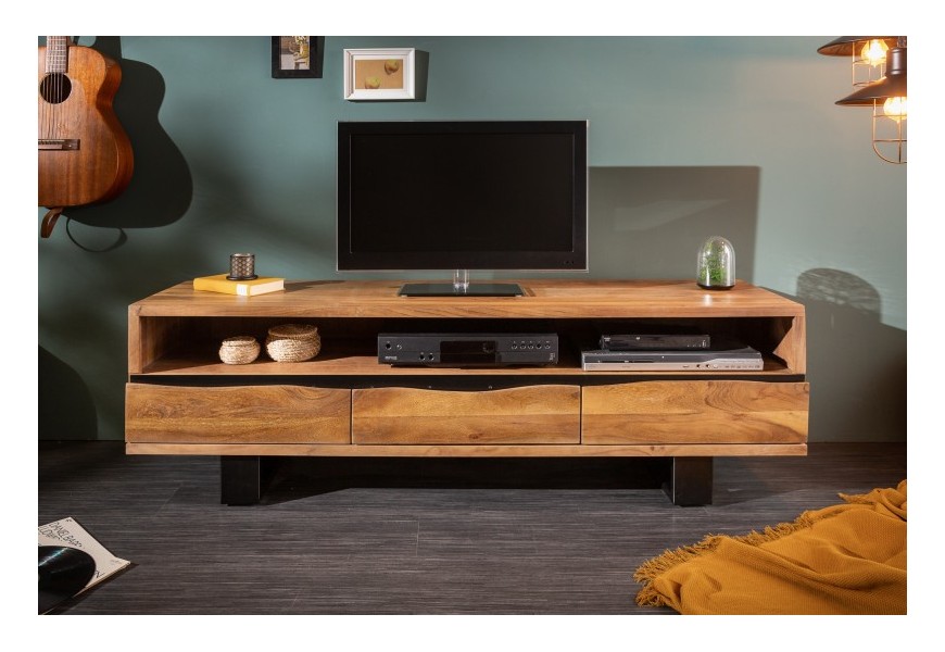 Designový TV stolek s třemi zásuvkami z masivu Mammut hnědý 160cm