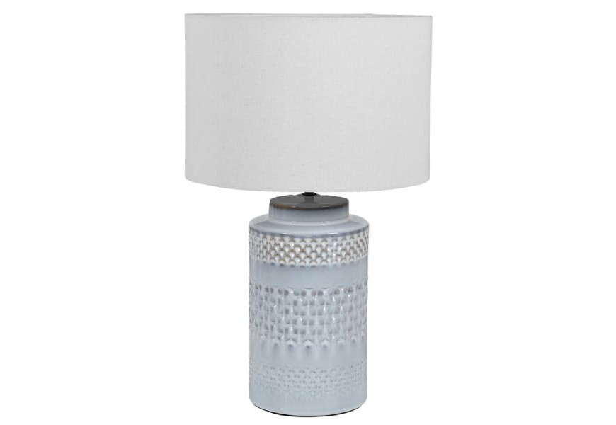 Designová vintage noční lampa Jasper s konstrukcí z porcelánu ve světle modrém provedení s bílým stínítkem
