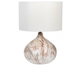 Keramická stolní lampa Monterey v bílo-hnědém provedení s kulatým textilním stínítkem 60cm