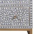 Art-deco šedobílá komoda Daytona ze dřeva s florální intarzií, se třemi zásuvkami a zlatou podstavou 97cm