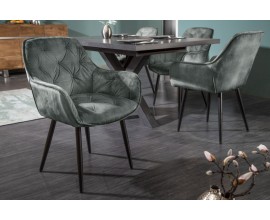 Retro designov&eacute; &scaron;edozelen&eacute; čalouněn&eacute; křeslo Milano s opěrkami na ruce 84cm