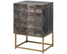 Masivní tmavě šedý noční stolek Relia v art-deco stylu z mangového dřeva s kovovou podstavou zlaté barvy 61cm