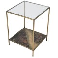 Art deco čtvercový příruční stolek Oxidia se zlatou konstrukcí z kovu a skla 45cm