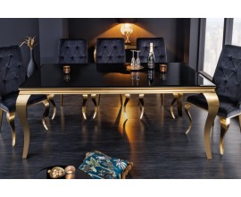 Barokní jídelní stůl Gold Barock v moderním stylu zlatá konstrukce a černé opálové sklo 200cm
