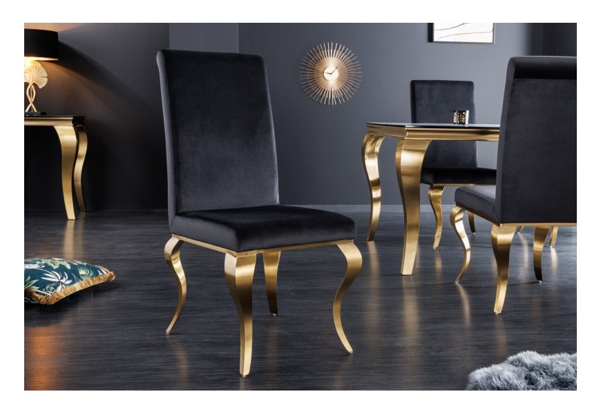 Modern&iacute; barokn&iacute; j&iacute;deln&iacute; židle Gold Barock s cabriole nohama zlat&aacute;/čern&aacute; 104cm