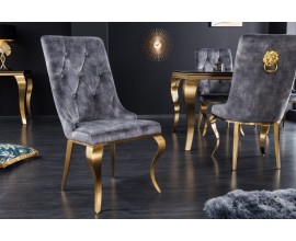 Barokní jídelní židle v moderním stylu Gold Barock zlatá/šedá s klepadlem ve tvaru hlavy lva 102cm
