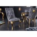 Barokní jídelní židle v moderním stylu Gold Barock zlatá/šedá s klepadlem ve tvaru hlavy lva