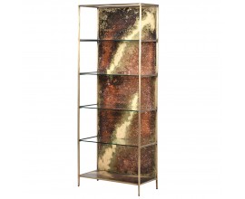 Luxusní art deco regál Oxidia s kovovou zlatou konstrukcí a pěti skleněnými poličkami 194cm