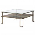 Art deco luxusní konferenční stolek Oxidia čtvercového tvaru z kovu a skla 93cm