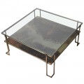 Art deco luxusní konferenční stolek Oxidia čtvercového tvaru z kovu a skla 93cm