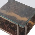 Art deco čtvercový příruční stolek Oxidia s kovovou měděnou konstrukcí a skleněnou deskou 62cm