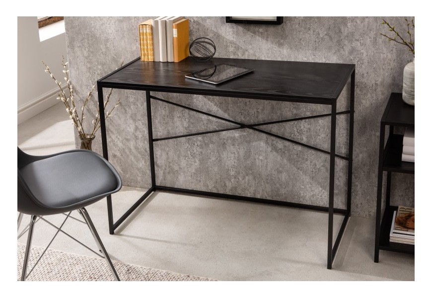 Moderní černý psací stolek Industria Negra v dřevěném provedení s kovovou podstavou černé barvy