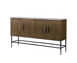Art deco luxusní příborník Horton v mosazném provedení s poličkami a dvířky s reliéfním zdobením 150cm