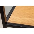 Designový hnědý noční stolek Industria Natura s černou kovovou konstrukcí a dvěma poličkami v provedení dub 63cm