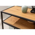Moderní hnědý konzolový stolek Industria Natura s černými nožičkami z kovu a dvěma poličkami provedení dub 100cm