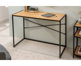 Moderní kovový psací stolek Industria Natura s dýhovanou vrchní deskou a černými nožičkami z kovu bledě hnědý