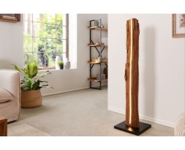 Stylová masivní stojací lampa Roots v přírodní hnědé barvě s led žárovkami a černou podstavou