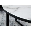 Moderní bílý kulatý konferenční stolek Industria Marbleux s mramorovým vzhledem s černou kovovou podstavou 80cm