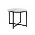 Industriální příruční stolek Industria Marbleux s mramorovým vzhledem a černými nožičkami z kovu bílý kulatý