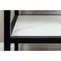 Industriální noční stolek Industria Marbleux z bezpečnostního skla s bílým mramorovým vzhledem s černou kovovou podstavou 45cm