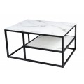 Industriální bílý konferenční stolek Industria Marbleux s černou konstrukcí z kovu mramorový obdélníkový