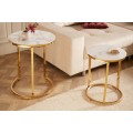 Designový set příručních stolků Gold Marbleux v moderním stylu s podstavami ve zlaté barvě s prkny v provedení bílý mramor