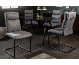 Industriální šedá jídelní židle Vitto s textilním čalouněním s černými nožičkami z kovu 97cm