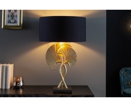 Art deco stolní lampa Miserei se zlatou konstrukcí ve tvaru listů ginka a černým kulatým stínítkem 62cm