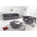 Chesterfield křeslo Modern Barock v glamour stylu s šedým sametovým čalouněním a stříbrnými nožičkami 120cm