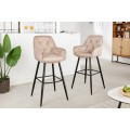 Designová sametová barová židle Mast v šampaňské barvě s kovovými nožičkami černé barvy