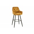 Chesterfield barová židle Mast v moderním stylu s kovovými nožičkami a sametovým čalouněním hořčicově žlutá
