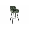 Moderní barová židle Mast se zeleným sametovým čalouněním a černými nožičkami z kovu