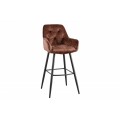 Hnědá barová židle Mast v industriálním stylu se sametovým čalouněním Chesterfield s černými nožičkami z kovu