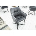 Designová šedá jídelní židle Amala v moderním stylu se sametovým prošívaným čalouněním a černou kovovou podstavou