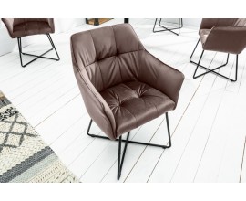 Industriální hnědá jídelní židle Amala se sametovým prošívaným čalouněním s kovovými nožičkami černé barvy 83cm
