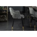 Art-deco židle Fribourg s šedým sametovým potahem a černo-zlatými nohama