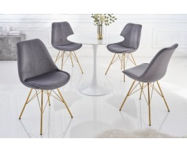 Art deco moderní jídelní židle Scandinavia s tmavě šedým sametovým čalouněním a zlatýma nohama 86cm