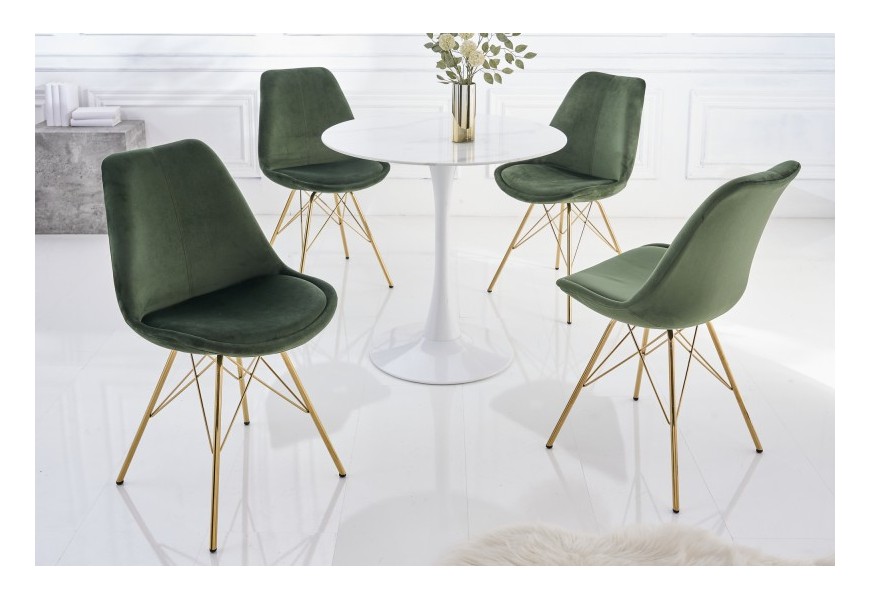 Moderní art deco jídelní židle Scandinavia se zeleným čalouněním a zlatou kovovou konstrukcímodern